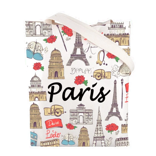FUSTMW Paris Canvas Tote Bag for Women France Paris Lover Gift Paris Travel Gifts Reusable Grocery Shoulder Bags Shopping Bag