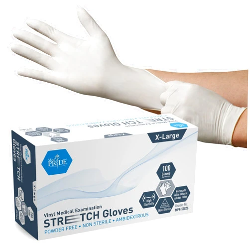 MED PRIDE Medical Examination Stretch Vinyl Gloves, | Ultra-Stretchy Disposable Safety Gloves| Heavy-Duty