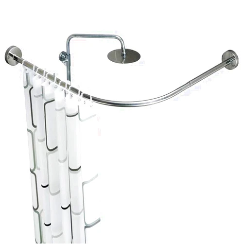 Huamingchuang Stretchable 304 Stainless L Shaped Bathroom Bathtub Corner Shower Curtain Rod Rack Drill Free Install, Bathroom, Clothing Store, Private Space Wall (28.55
