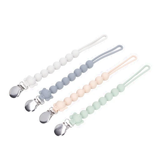 Keenso Pacifier ChainSilicone Pacifier ClipSilicone Pacifier Chain, 4pcs Prevent Off Firmly Clamp Pacifier, Adorable Elephant, Easy Cleansing, Widely Use Pacifier ChainFeeding
