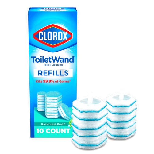 Clorox ToiletWand, Disinfecting Wand Refill Heads - Rainforest Rush, 10 Count (Package May Vary)
