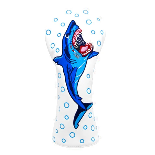 Barudan golf Big Shark Golf Club Covers, White Leather Golf Driver, Fairway, Hybrid Cover, Mallet/Blade Putter Head Cover Headcover Magnetic, 6 Models Available