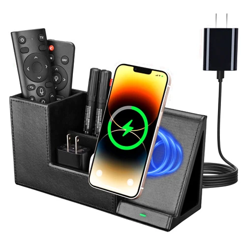 GORESE Wireless Charger with Desk Organizer, Fast Charging Station for iPhone 15 14 13 12 11 Pro Max/Samsung Galaxy S23/S22/S21/S20/Z Flip/Fold 5, Desk Phone Charger Stand Office Desktop Organizer Leather