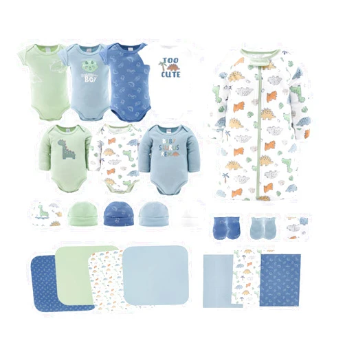 The Peanutshell Baby Layette Gift Set for Boys - 23 Piece New Born Blue Camo Boy Gift Set, Baby Clothes & Newborn Essentials Must Haves - Newborn Clothes 0-3 Months - Dinosaur