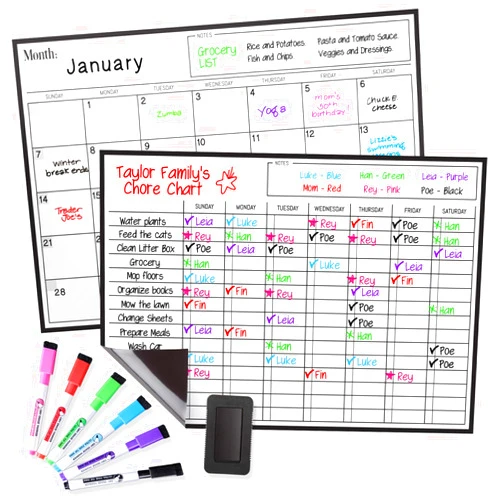 Home & Me Cinch Magnetic Dry Erase Calendar & Chores Chart for Kids Bundle for Fridge: 2 Boards Included 17