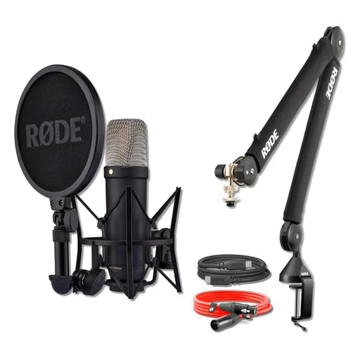StreamEye Rode NT1 5th Generation Condenser Microphone (Black) with Rode PSA1+ Broadcast Microphone Boom Arm and XLR Cable