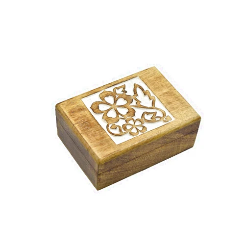STORE INDYA Wooden Hand Carved Decorative Box with Flower Carving On Top | Treasure Box Jewelry Organizer Keepsake Box Treasure Chest Trinket Holder Watch Box Gifts for her Girl Women Mother's Day