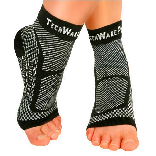TechWare Pro Ankle Brace Compression Sleeve - Relieves Achilles Tendonitis, Joint Pain. Plantar Fasciitis Sock with Foot Arch Support Reduces Swelling & Heel Spur Pain. Injury Recovery for Sports