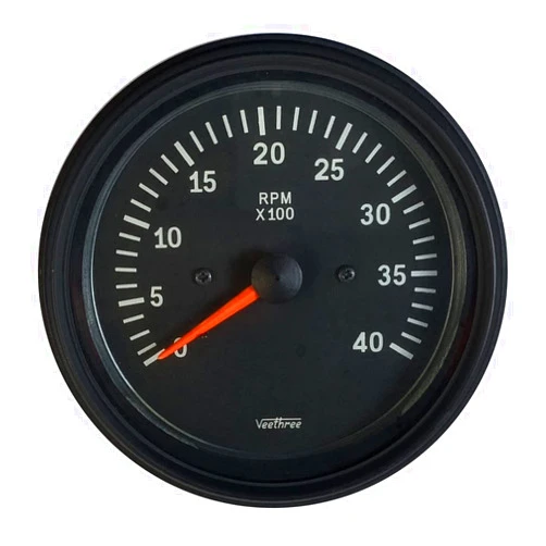Veethree Tachometer Alternator Driven Diesel (Black Dial/Black Bezel)