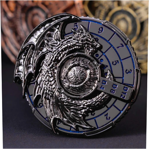 KERWELLSI 7 in 1 Fidget Spinner for DND Dice Set D&D, Metal Roulette Dice with Gift Box, Dungeons and Dragons RPG Role Playing Game Dice Black Blue
