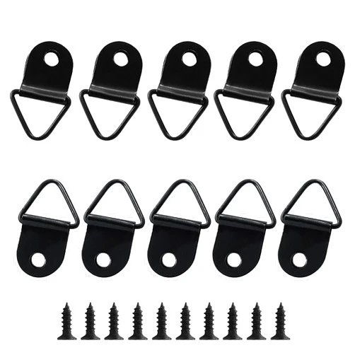 BokWin 100 Pcs Triangle Picture Hangers with Screws D Ring Picture Hang Solutions for Hanging Photos Picture Craft(Black)