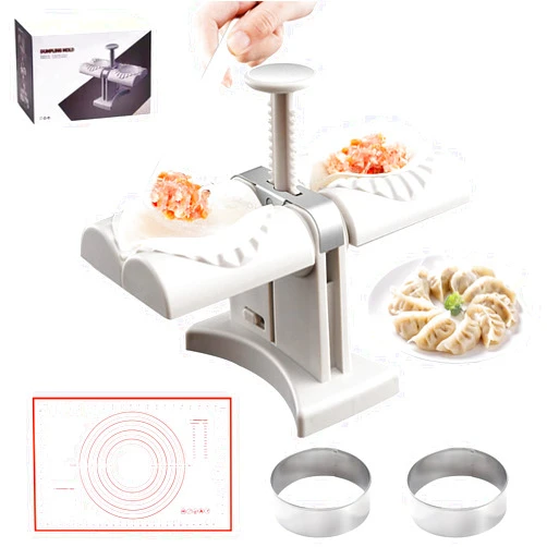 Sameme Household Double Head Automatic Dumpling Maker Mould,Dumpling Maker Press with Kneading Pad,2 Dough Pressing Tools and Spoon.Quick Dumplings Pierogi Maker for Home,Kitchen,Restaurant