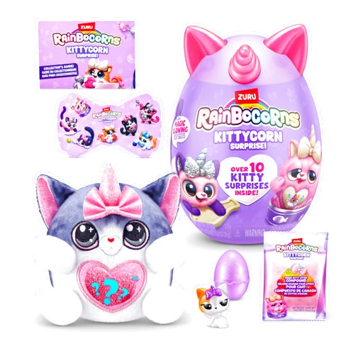 Rainbocorns Kittycorn Surprise Series 2 (American Shorthair) by ZURU, Collectible Plush Stuffed Animal, Surprise Egg, Sticker Pack, Slime, Ages 3+ for Girls, Children