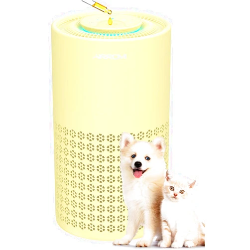 AIRROMI Air Purifier for Bedroom with HEPA Fet Filters, Pet Air Purifiers for Home Cat Pee Smell, Covers Up to 990Ft², Quiet 360° intake Air Cleaner for Allergies Dust Smoke Odor A2001 Yellow