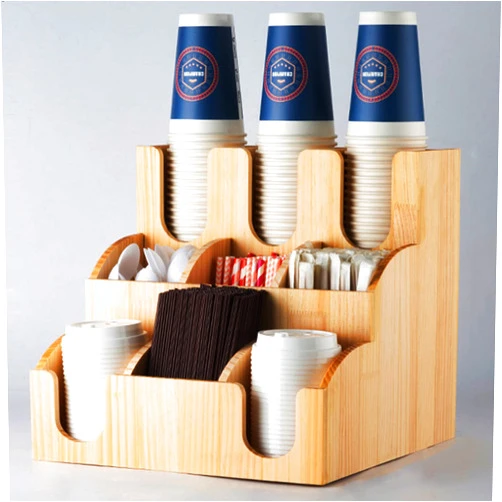 Wildboo Vertical 3-Shelf Coffee Condiment Organizer, Coffee Station and Kitchen Counter Organizer and Storage, Coffee Pod, Cups, Condiment Caddy for Breakroom and Kitchen,Wood