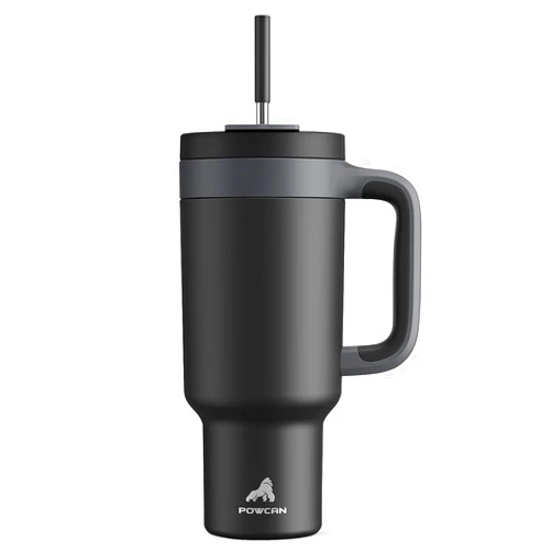 POWCAN 40 oz Tumbler with Handle, 2-in-1 Straw and Sip Lid, Leakproof, Dishwasher Safe, Insulated Stainless Steel Travel Coffee Mug, Keeps Cold for 34 Hours, Fits in Car Cup Holder (Midnight