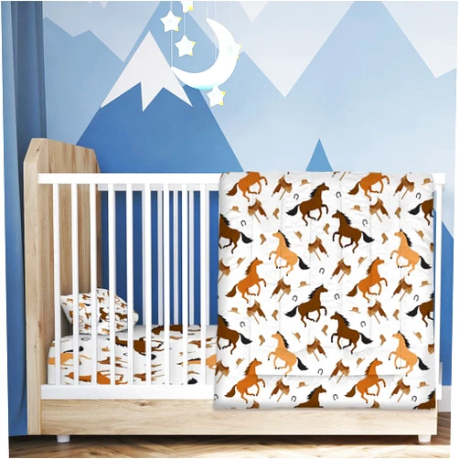 ARIGHTEX Horse 4 Piece Toddler Bedding Set with Cute Farm Animal - Includes Quilted Comforter, Fitted Sheet, Top Sheet, and Pillow Case for Girls Boys Bed