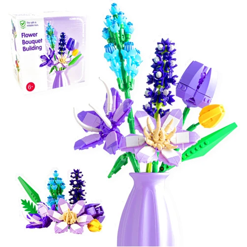 Qesfir Flower Bouquet Building Set with Vase - Artificial Wildflower Botanical Collection Building Block, Plant Flower Kit, DIY Mini Micro Bricks Home Decor Gift for Birthday Mother's Day