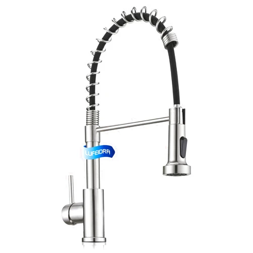 LUFEIDRA Stainless Steel Kitchen Faucet with Sprayer-High Arc Dual Function Brushed Nickel Sink Faucet, Commercial Single Handle One Hole Spring Faucet for RV Farmhouse Camper Laundry Bar Sink