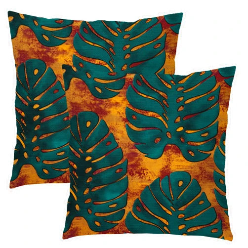 Kawani Teal Green Leaf Pillow Covers 18X18 Inch Summer Tropical Monstera Leaves Plant Decorative Pillow Cases Set of 2 Botanical Cotton Linen Throw Pillows Modern Home Decor For Sofa Couch Cushion Outdoor