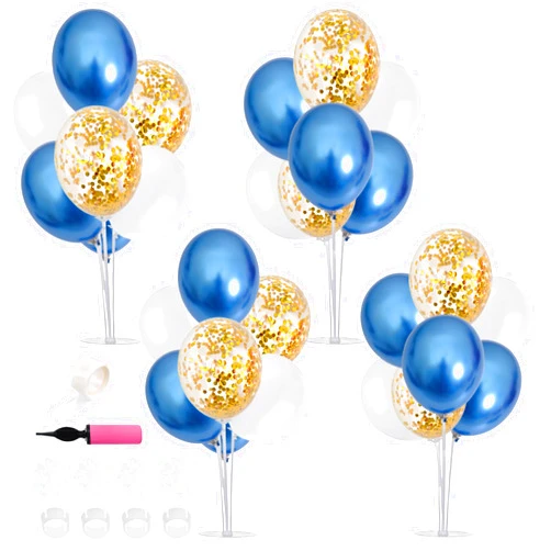 TONIFUL 4 Table Centerpiece Balloon Stand Kit Include Blue White Gold Confetti Balloons Prefect for New Year 2025, Birthday Table Decorations,Class of 2025 Graduation,Baby Shower,Party Decorations