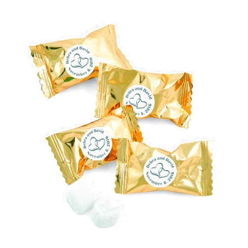 Fun Express Personalized Gold Two Hearts Buttermints - Edibles - 108 Pieces