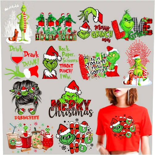 FUKIDOG 12Pcs Christmas Iron on Transfers for T-Shirts Winter Xmas Iron on Decals Santa Claus Snowflake Pattern Applique Stickers Heat Transfer Paper Stickers for DIY Xmas Clothing…