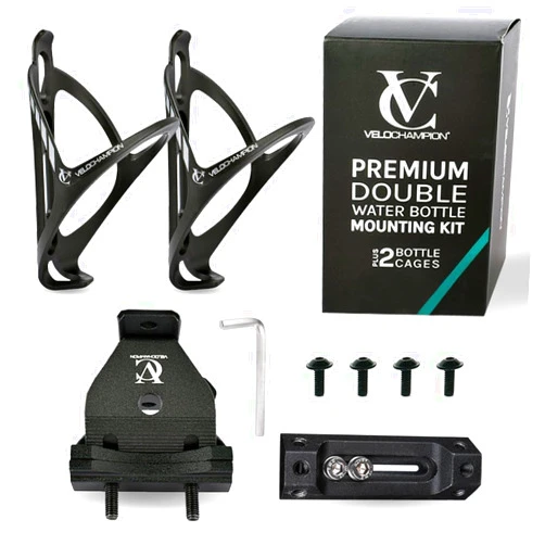 VeloChampion Double Bike Water Bottle Cage Holder - Rear-Mounted Dual Bike Bottle System for Cycling Triathlon