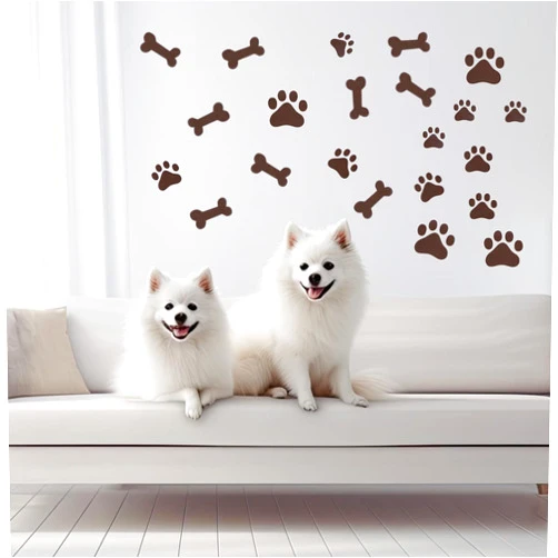 SynHHergyx Paw Print Stickers, 76 Pcs Puppy Theme Peel and Stick Wallpaper, Bone Wall Decals, Removable Vinyl Animal Footprint Decoration for Nursery, Bedroom, Dog Room, DIY Art Mural