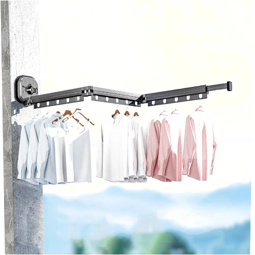 METSHOW Retractable Clothes Drying Rack,Suction Cup Clothing Hanger Organizer,Collapsible(Tri-Fold) Laundry Wall Mounted Drying Rack, Thickened Suction Cup Base, Suitable for Smooth Surface…