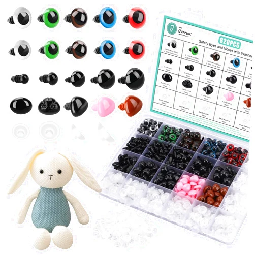 Junreox 820pcs Safety Eyes for Amigurumi- Premium Safety Eyes and Noses for Crochet Animals, Assorted Size Crochet Eyes with Washers for Dolls Plushies Toys, Safety Eyes for Stuffed Animals Teddy Bear