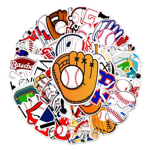 TWSTYFAL 50 Pcs Stickers for Baseball, Colorful Aesthetic VSCO Vinyl/PVC Waterproof Decals for Water Bottle, Hydroflask, Guitar, Luggage, Phone, Case, Laptop, Teens, Boys and Girls (Baseball)