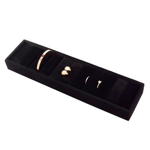 PH PandaHall Velvet Jewelry Display Tray, 10 Slots Black Bangle Tray Ring Cufflink Organizer Bracelet Showcase Padded Jewelry Tray for Dresser Home Storage Retail Show Exhibition