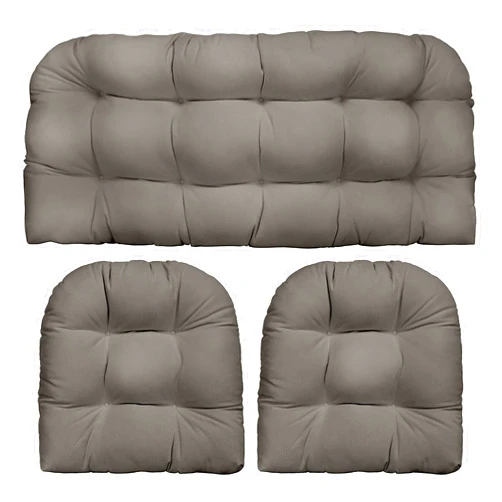 RSH Decor Indoor Outdoor 3 Piece Tufted Wicker Settee Cushions 1 Loveseat & 2 U-Shape Weather Resistant - Choose Color (Charcoal Grey Gray, 2- 21