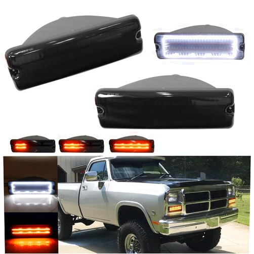 Tonsya For 1991 1992 1993 Dodge D150, D250, D350, W150, W250e, W350 Ramcharger,1991 Dodge D150S, W150S Front Parking turn signal lights Smoked Lens #55026085, 55026084