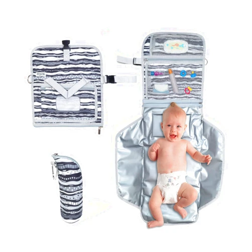CHNGAROO Portable Changing Pad with Innovative Diaper Bag Dispenser, 3X Disposable Diaper Bags, Privacy Screen, and Diapers Clutch - Waterproof Baby Changing Pad with Wipes Pocket