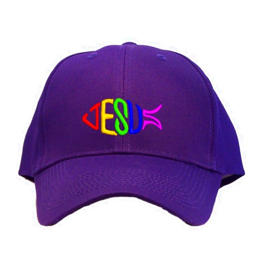 Spiffy Custom Embroidered Caps Jesus Fish Embroidered Baseball Cap - Purple