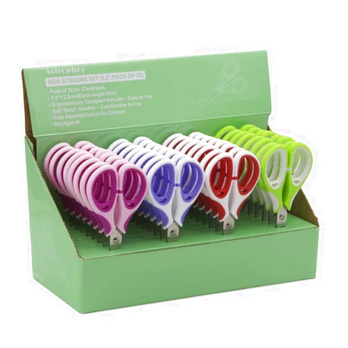 Astrophos Kids Scissors (32 Count Teacher Pack, Rounded-tip, 5.2 Inch) - 5.2’’ Soft Touch Blunt School Student Scissors Shears AP-003-R32-A (Pack of 32)