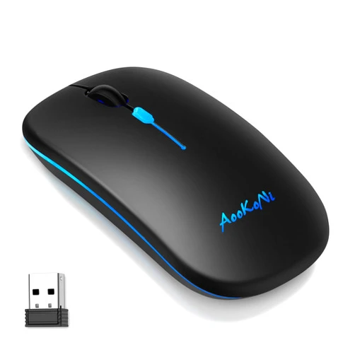AooKoNi Wireless Bluetooth Mouse, Rechargeable USB Optical Mouse, LED Slim Dual Mode(Bluetooth 5.2 and 2.4G) Wireless Mouse for Laptop, PC, Mac OS, Android, Windows (Type C Charging Port, Black)