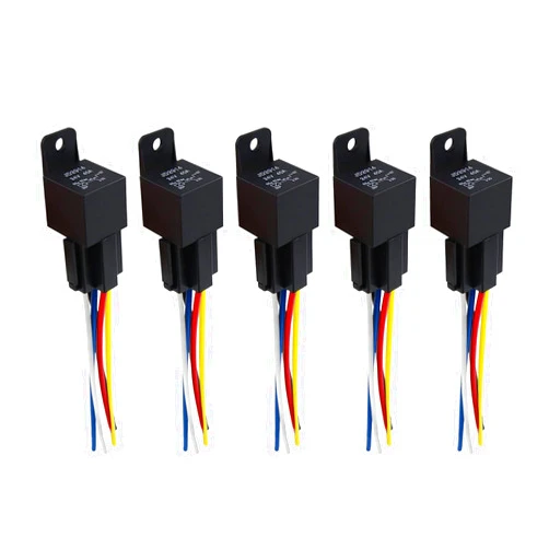 Noikil 40/30AMP 24V DC 5 Pin Relay Harness Plug Socket Kit SPDT with Pigtail 5 Pack JD-2914 for Boats Auto Fan Cars