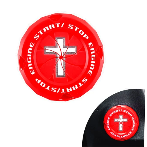 JUSTTOP Rotary Push to Start Button Cover, Cross Car Engine Start Stop Button Protective Cover, Car Accessories Ignition Key Switch Cover, Universal Button Decoration Ring(Red)