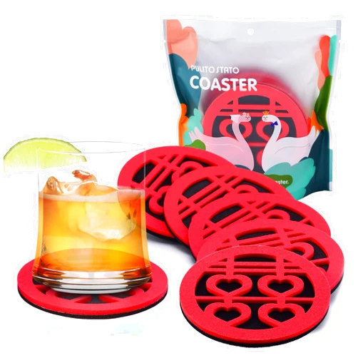InnoCrossover Coasters Set - 6 Pack, Chinese Style Double Happiness Drinks Coaster, Absorbent Drink Coasters, Protect Your Furniture,Suitable for Kinds of Mugs and Cups, Wedding, Christmas, Party Gift