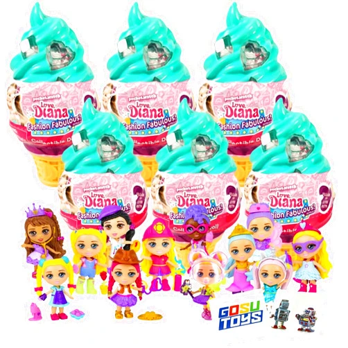 Gosu Toys Love, Diana, Fashion Fabulous Series 2 Collectible 3.5 Inch Dolls with 2 Gosutoys Stickers - Adorable Mint Ice Cream Cones - Surprise Blind Pack- Kids Diana Show (6 Pack)