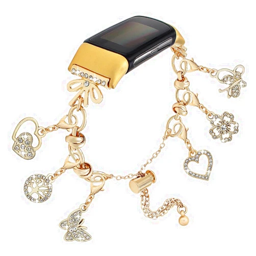 PENKEY Metal Band Compatible with Fitbit Charge 6 Bands/Fitbit Charge 5 Bands, Women Charms with Dressy Pendants Bracelet Straps Compatible for Fitbit Charge 6/Charge 5 Fitness Tracker
