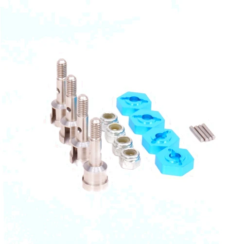 RCAWD RC Car 1/18 Turn to 1/10 7mm to 12mm Aluminum Wheel Hex Hub Convert Adapter & Axle Shaft & Locknuts for Wltoys A959 A969 A979 K929 Upgrade Parts 4-Pack(Blue)