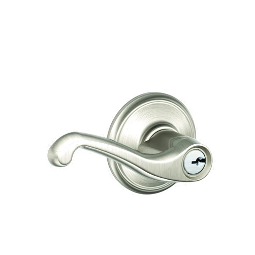 SCHLAGE F51A FLA 619 Flair Lever Keyed Entry Lock, Satin Nickel