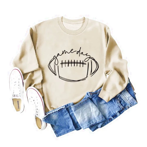 Generic Game Day Sweatshirt Women's Football Graphic Long Sleeve Pullover Football Season Casual Sweatshirt