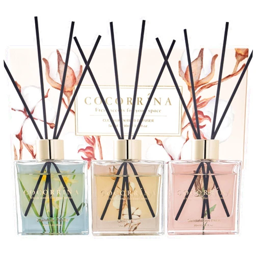 COCORRÍNA Reed Diffuser Set of 3-3 Pack/ 3.04 Fl.oz Diffuser with 24 Sticks Cashmere Vanilla/Sandalwood Rose/Clean Linen Reed Diffuser for Home Bathroom Office Decor