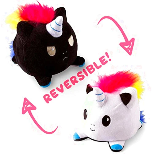 TeeTurtle - The Original Reversible Unicorn Plushie - Light + Dark Rainbow - Cute Sensory Fidget Stuffed Animals That Show Your Mood