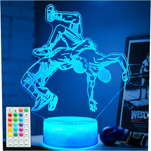 POSSHE Wrestling Night Light, Wrestler Gifts, Wrestler 3D Illusion Lamp with 16 Colors Changing, Remote Control and Dimmable, Kids Boys Girls Room Decoration, Holiday Xmas Gifts